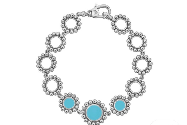 LAGOS MAYA BLUE CERAMIC LINK STATION STERLING SILVER BRACELET