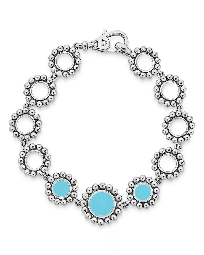 LAGOS MAYA BLUE CERAMIC LINK STATION STERLING SILVER BRACELET
