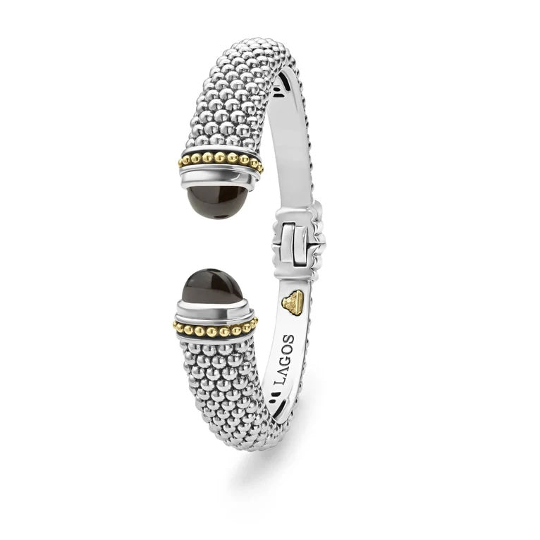 LAGOS STERLING SILVER 18K GOLD ONYX RITTENHOUSE CAVIAR CUFF BRACELET