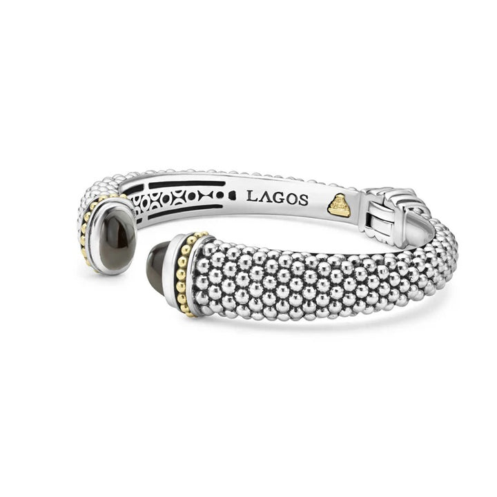 LAGOS STERLING SILVER 18K GOLD ONYX RITTENHOUSE CAVIAR CUFF BRACELET