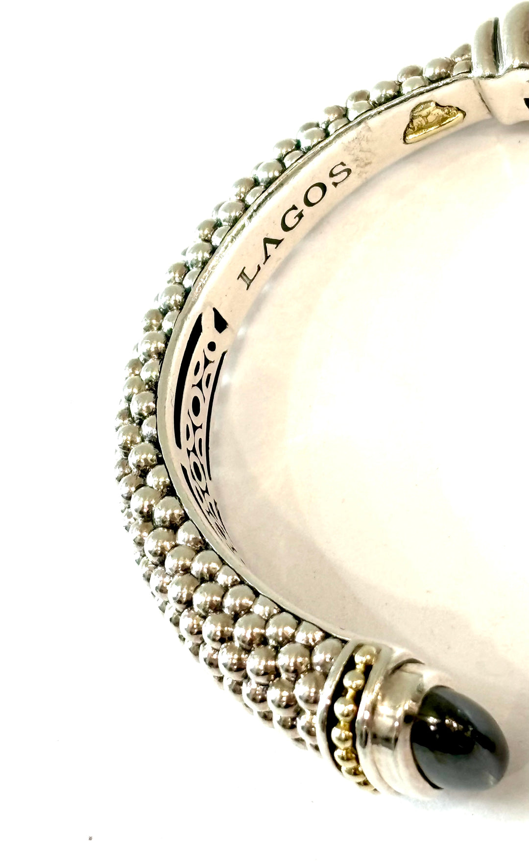 LAGOS STERLING SILVER 18K GOLD ONYX RITTENHOUSE CAVIAR CUFF BRACELET