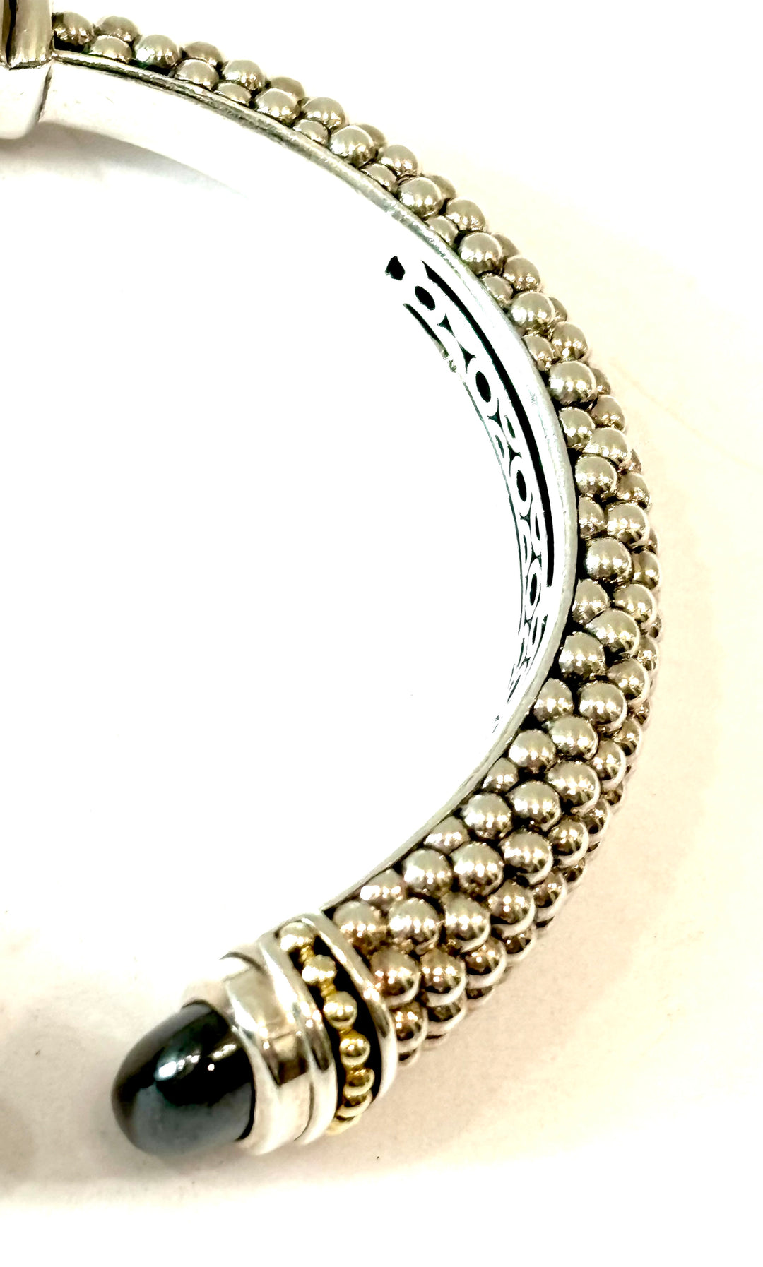 LAGOS STERLING SILVER 18K GOLD ONYX RITTENHOUSE CAVIAR CUFF BRACELET