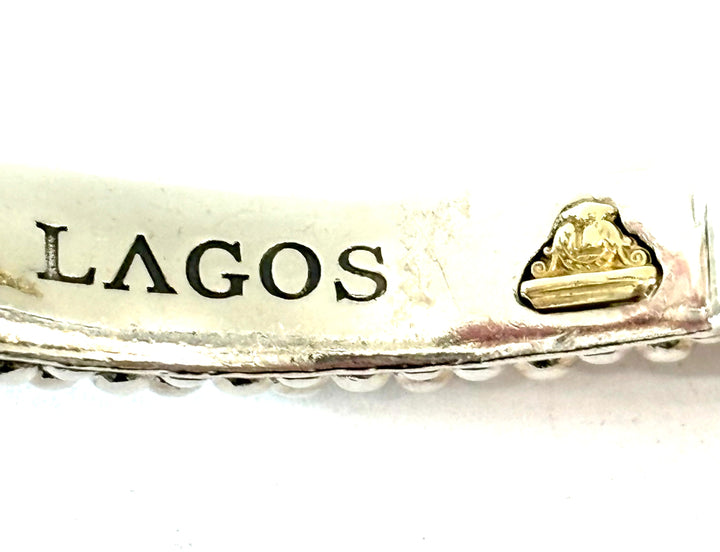 LAGOS STERLING SILVER 18K GOLD ONYX RITTENHOUSE CAVIAR CUFF BRACELET