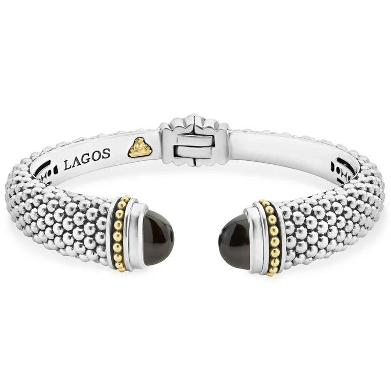 LAGOS STERLING SILVER 18K GOLD ONYX RITTENHOUSE CAVIAR CUFF BRACELET