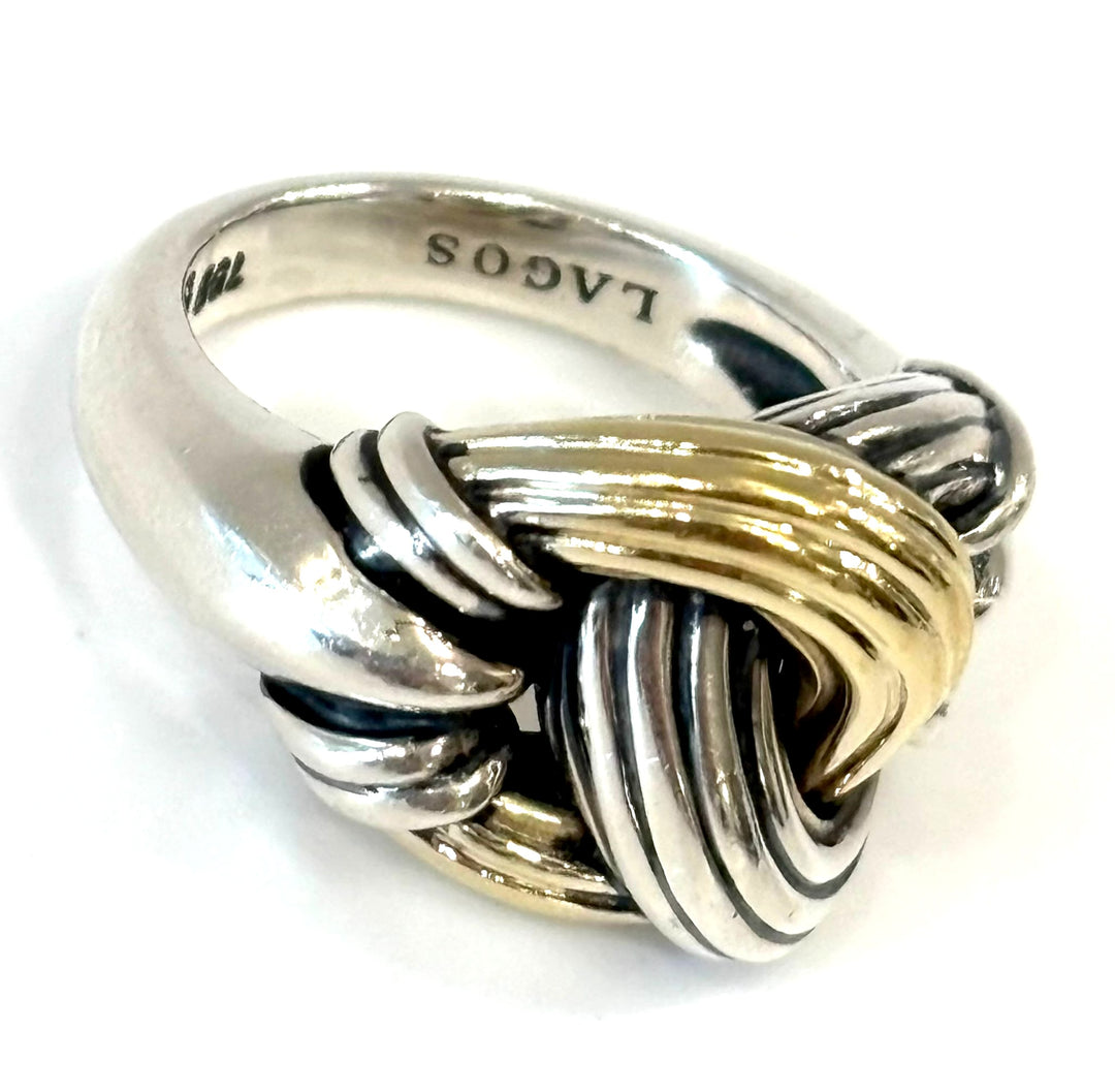 LAGOS STERLING SILVER &amp; 18K GOLD CAVIAR KNOT RING