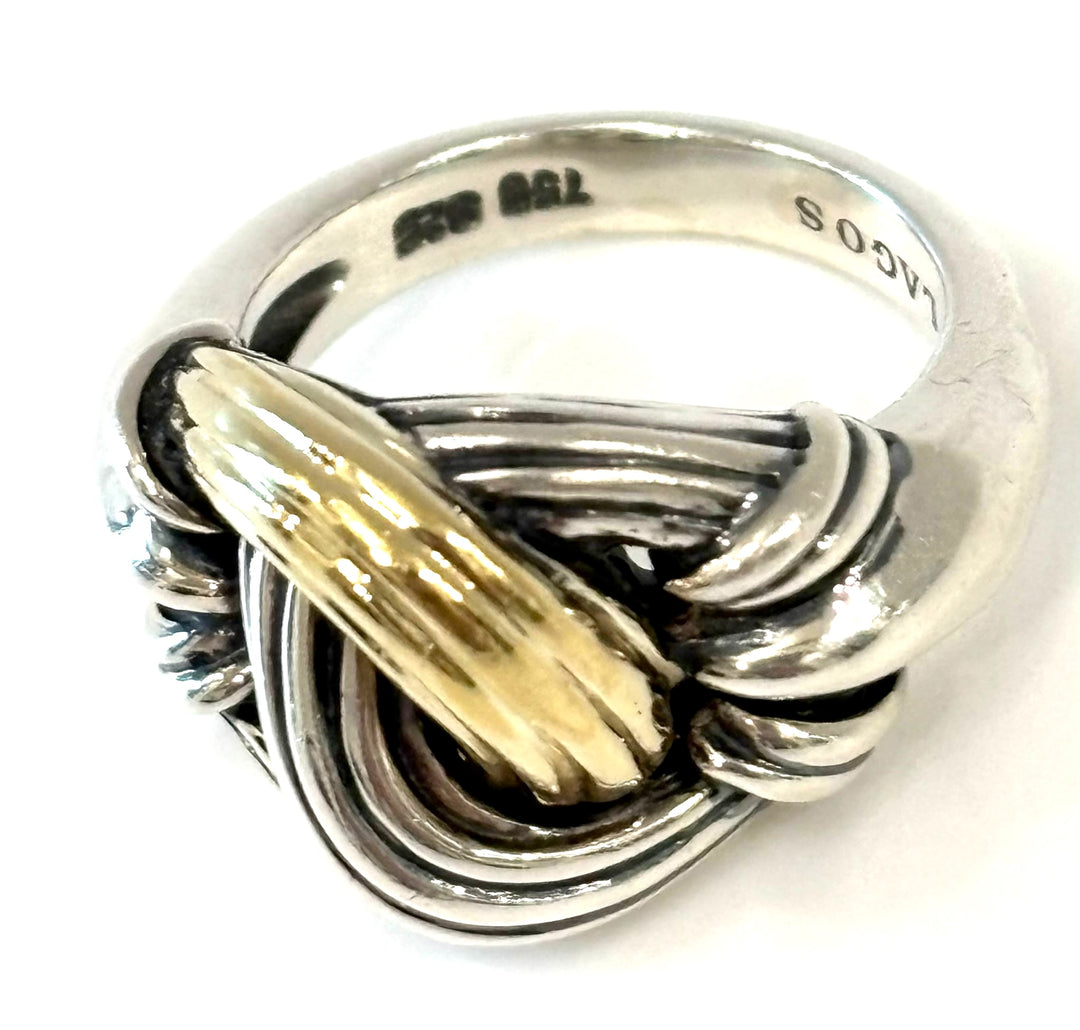 LAGOS STERLING SILVER &amp; 18K GOLD CAVIAR KNOT RING