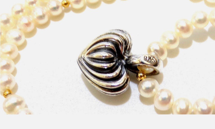 LAGAOS CAVIAR SS 18K GOLD HEART CHARM PEARL TOGGLE NECKLACE