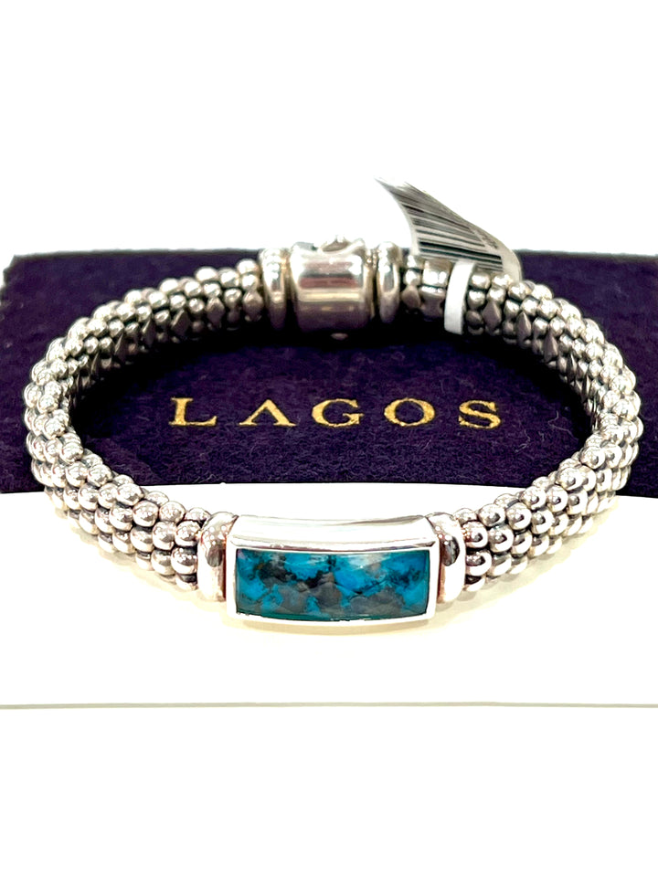 STERLING SILVER MAYA ESCAPE QUARTZ &amp; COMPOSITE TURQUOISE DOUBLET CAVIAR BRACELET