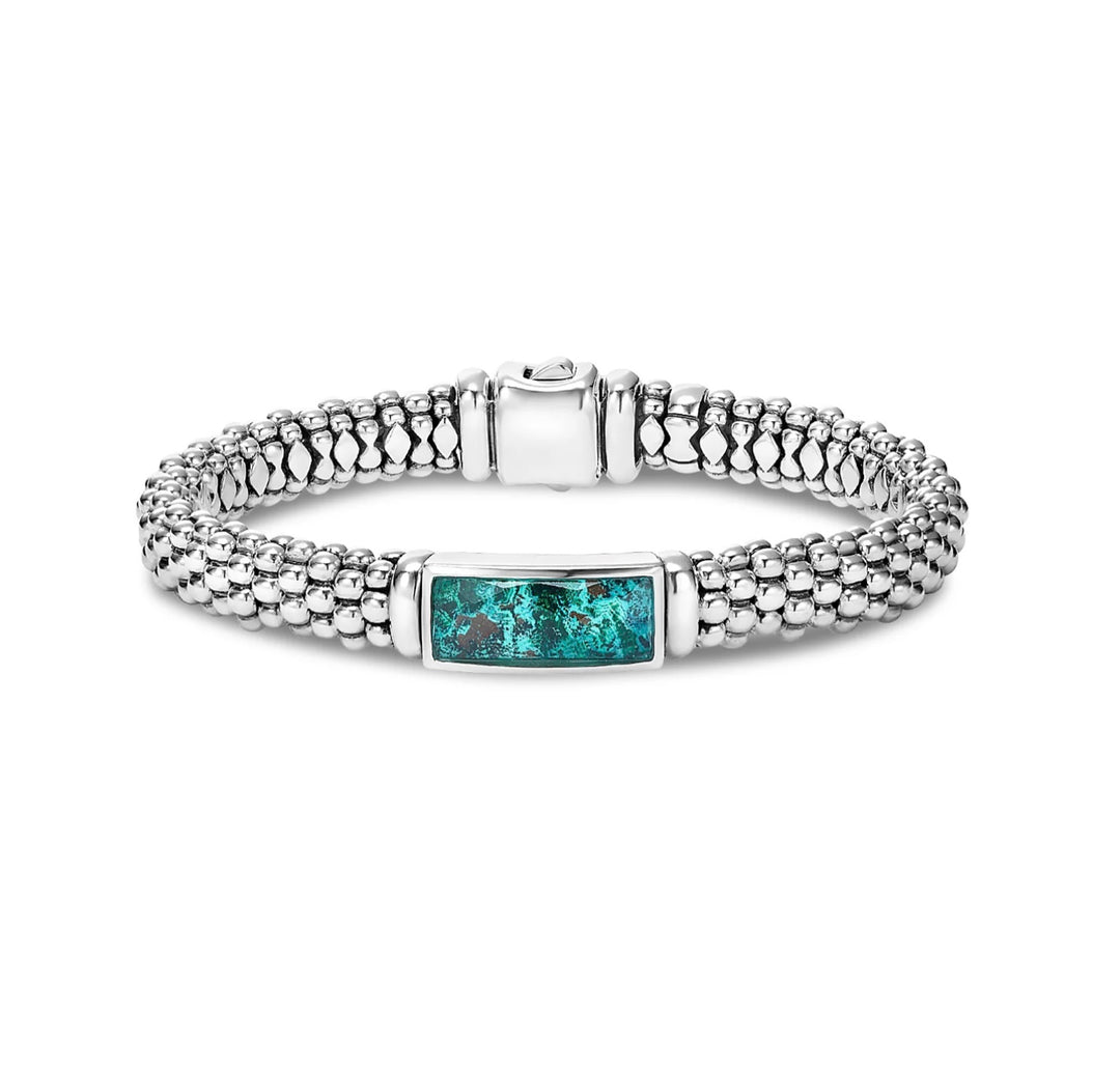 STERLING SILVER MAYA ESCAPE QUARTZ &amp; COMPOSITE TURQUOISE DOUBLET CAVIAR BRACELET