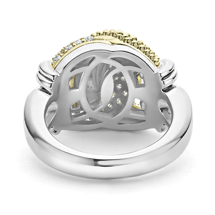 LAGOS SILVER &amp; 18K GOLD CAVIAR LUXE DIAMOND LARGE KNOT RING