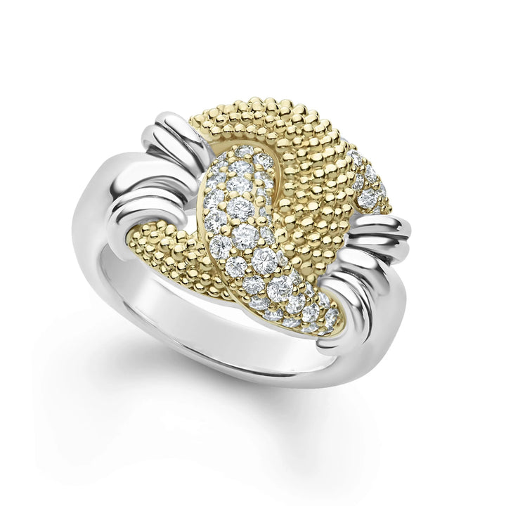 LAGOS SILVER &amp; 18K GOLD CAVIAR LUXE DIAMOND LARGE KNOT RING