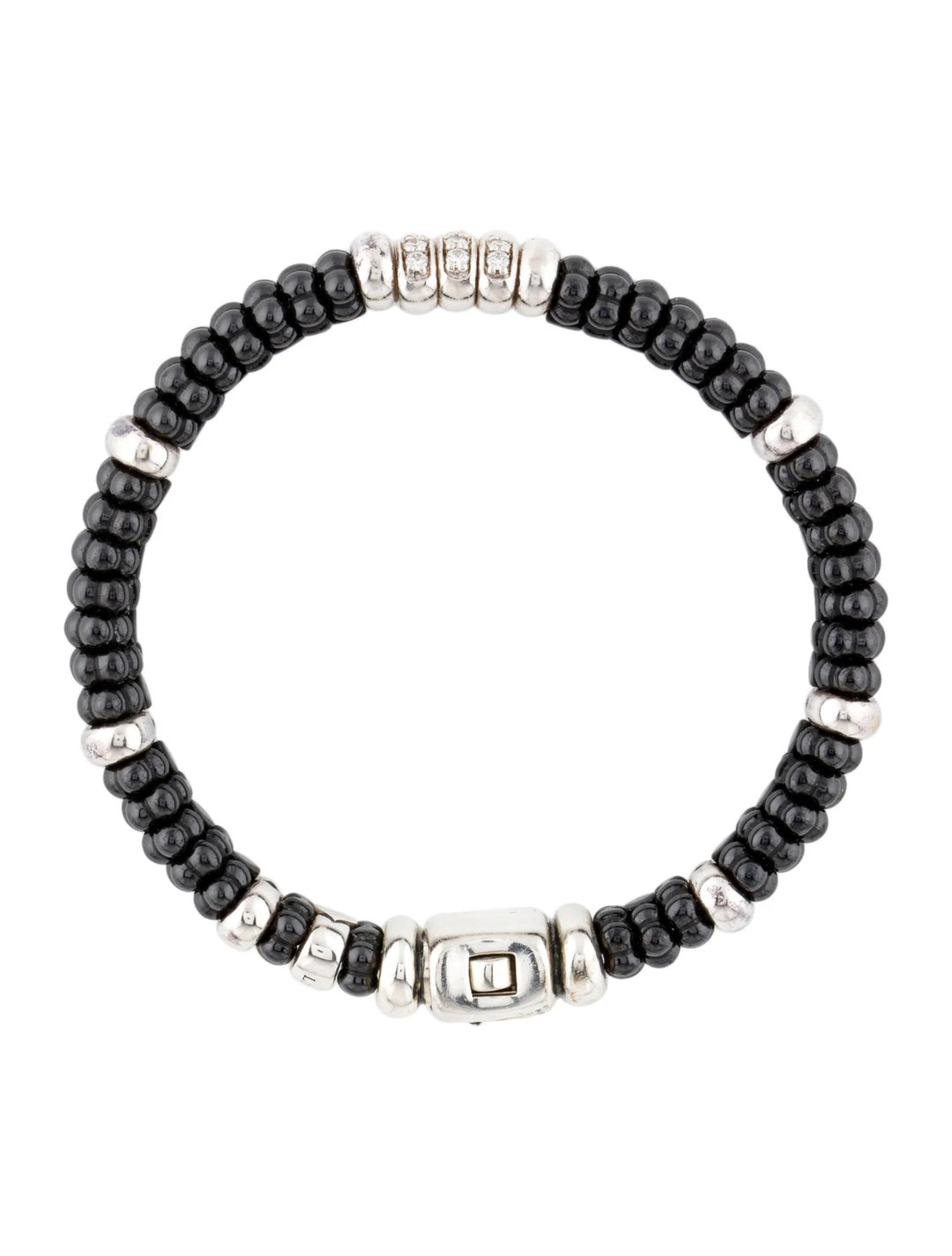 LAGOS THREE STATION BLACK CAVIAR CERAMIC DIAMOND BRACELET