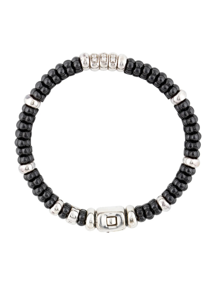 LAGOS THREE STATION BLACK CAVIAR CERAMIC DIAMOND BRACELET