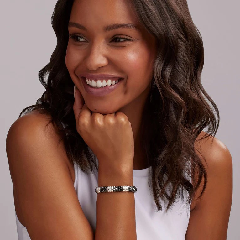 LAGOS THREE STATION BLACK CAVIAR CERAMIC DIAMOND BRACELET