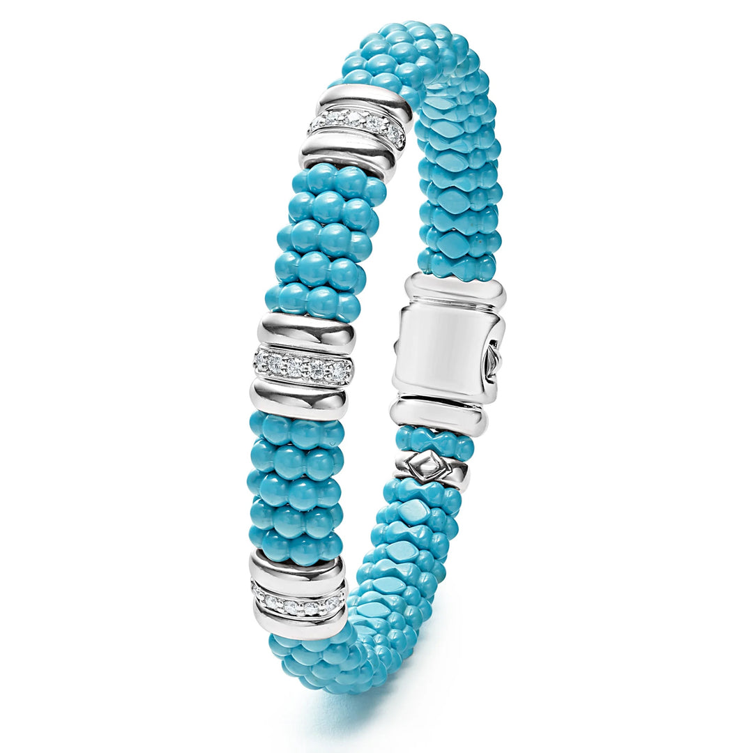 LAGOS THREE STATION STERLING SILVER CERAMIC DIAMOND BRACELET