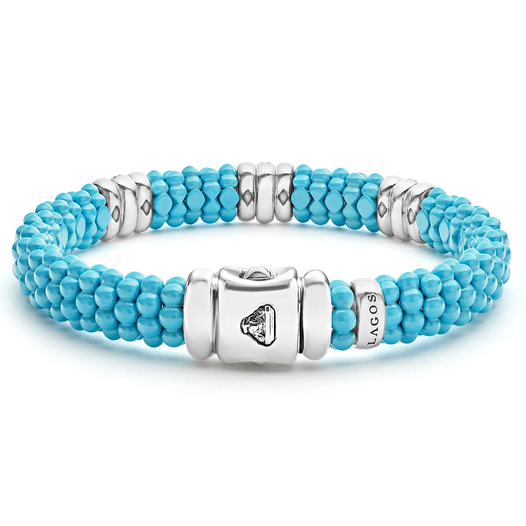 LAGOS THREE STATION STERLING SILVER CERAMIC DIAMOND BRACELET
