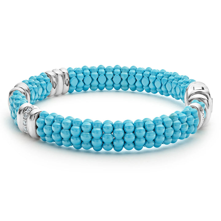 LAGOS THREE STATION STERLING SILVER CERAMIC DIAMOND BRACELET