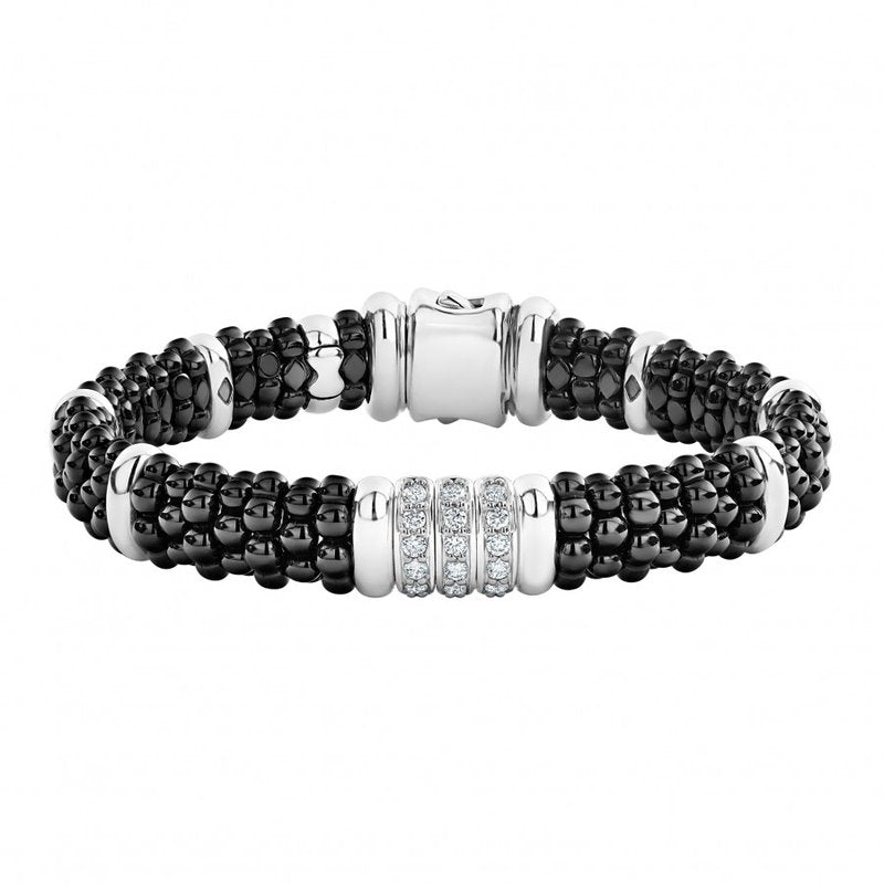 LAGOS THREE STATION BLACK CAVIAR CERAMIC DIAMOND BRACELET