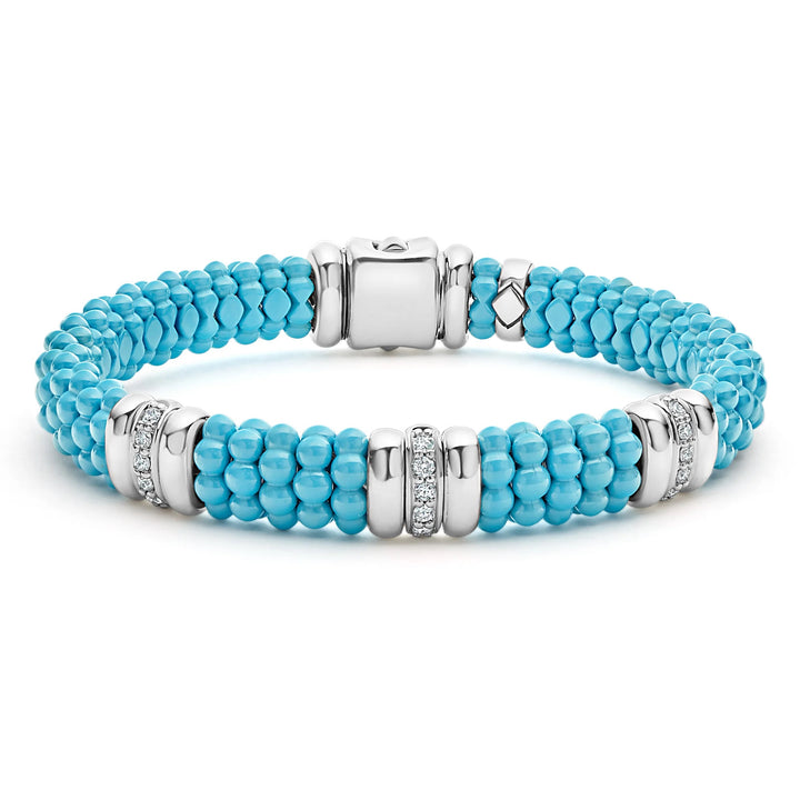 LAGOS THREE STATION STERLING SILVER CERAMIC DIAMOND BRACELET