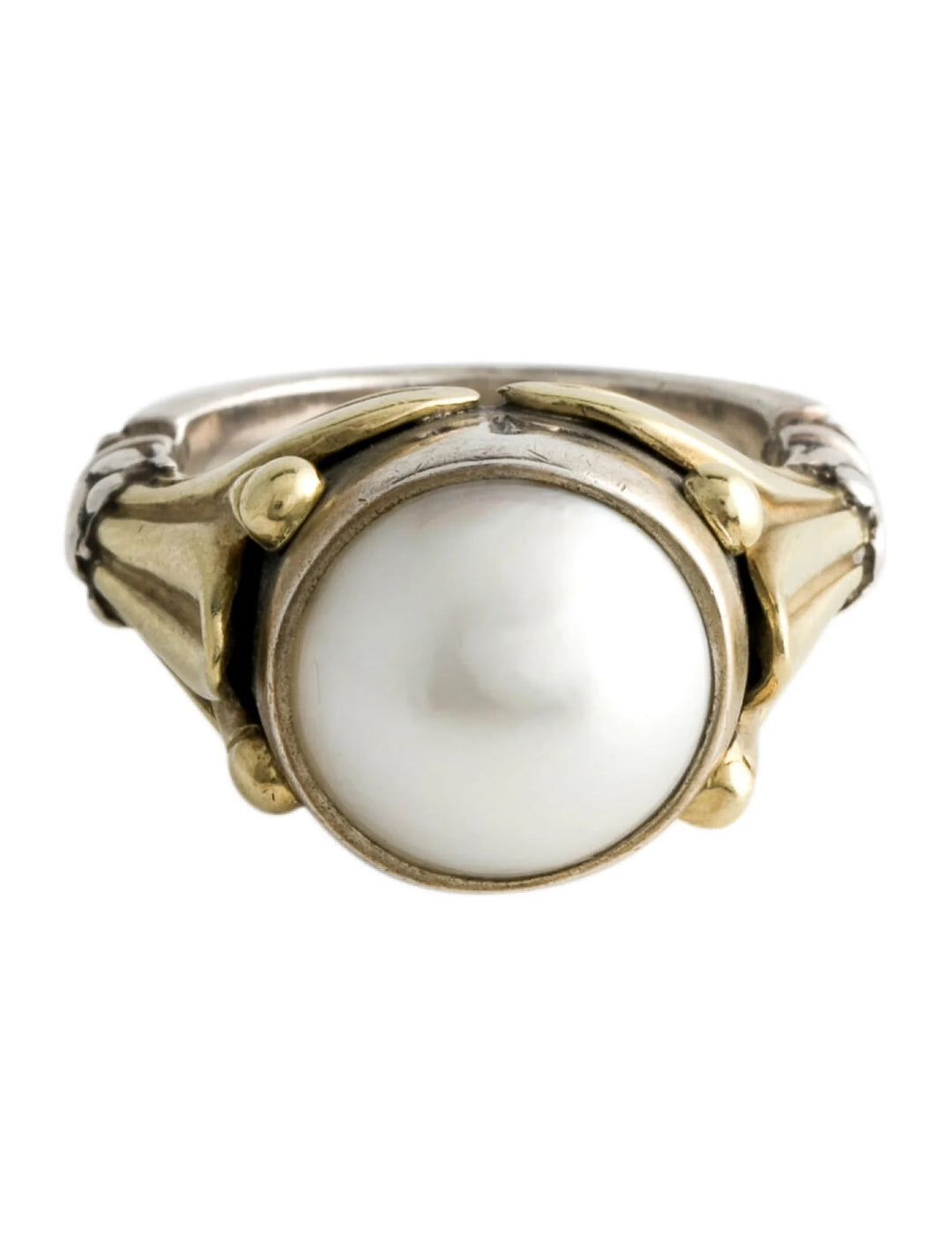 LAGOS VINTAGE STERLING SILVER 18K GOLD PEARL RING