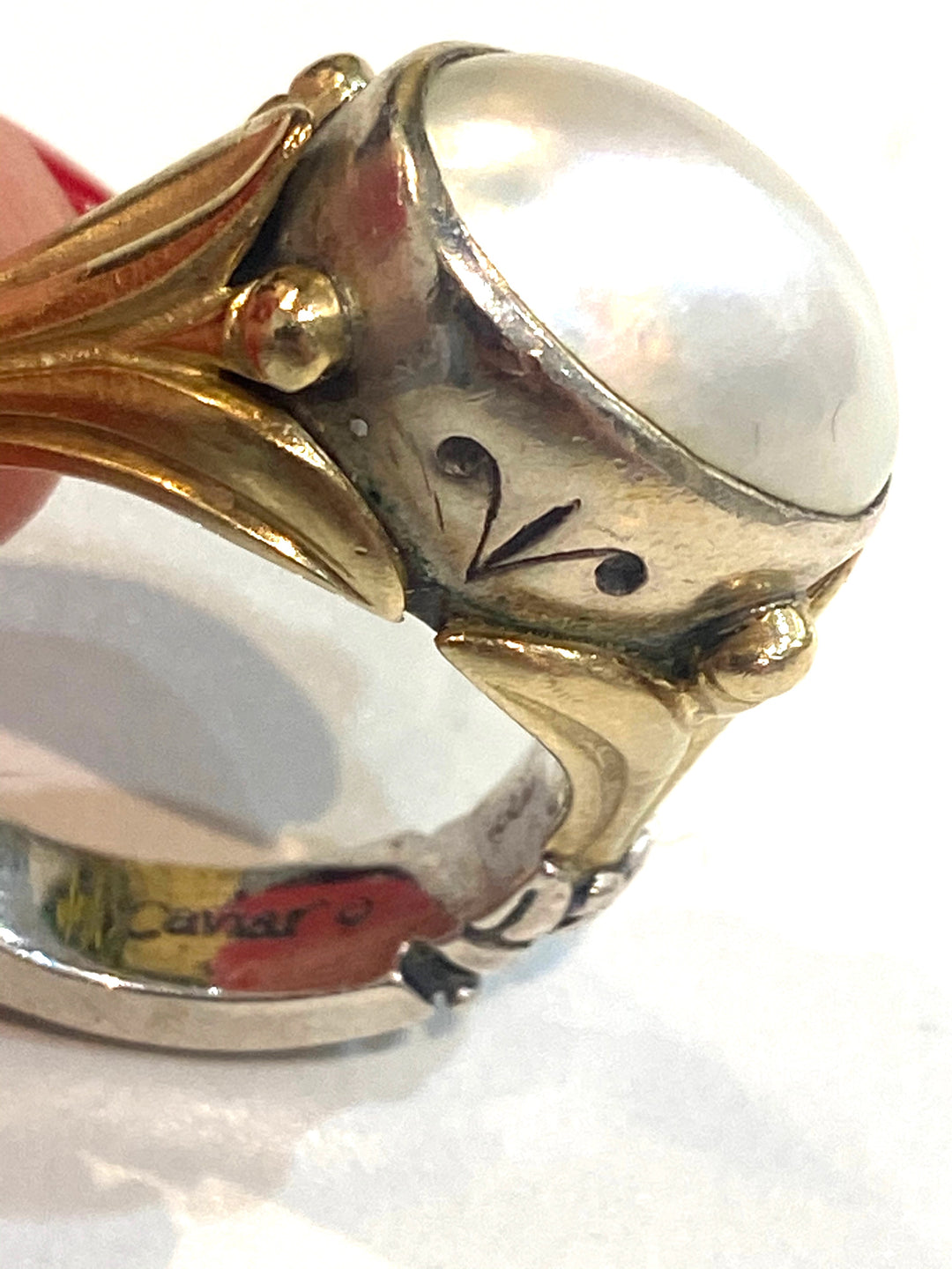 LAGOS VINTAGE STERLING SILVER 18K GOLD PEARL RING
