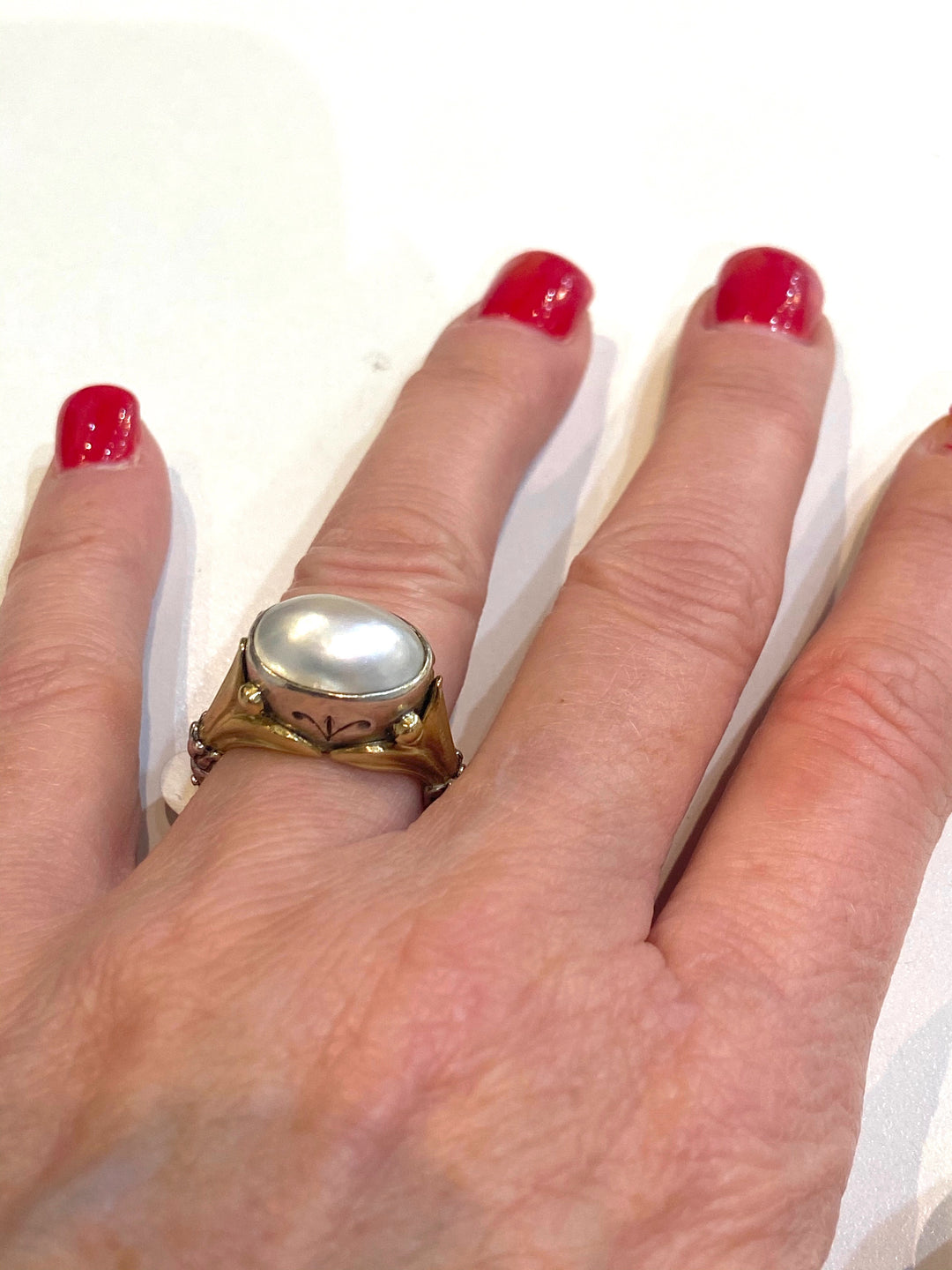 LAGOS VINTAGE STERLING SILVER 18K GOLD PEARL RING