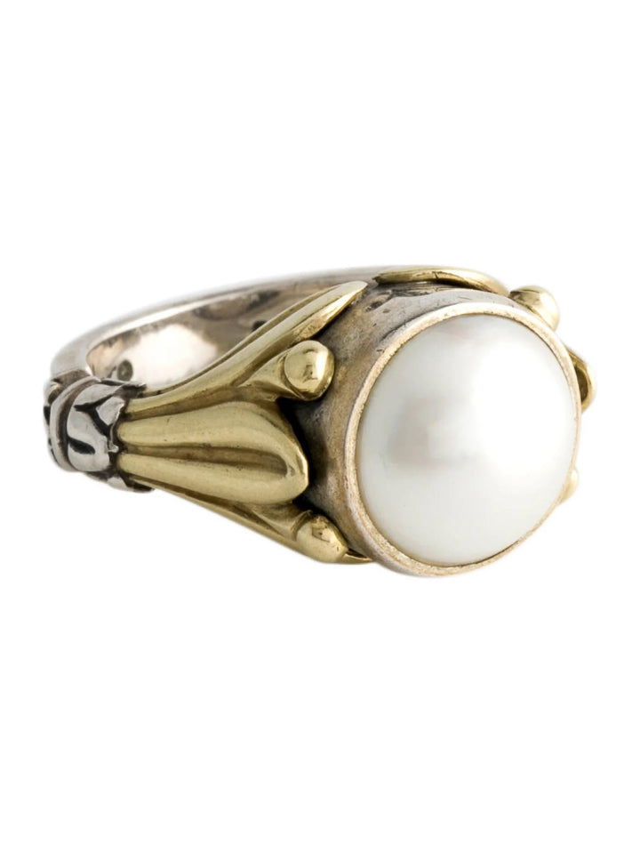 LAGOS VINTAGE STERLING SILVER 18K GOLD PEARL RING