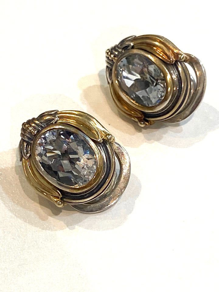 LAGOS VINTAGE STERLING SILVER 18K GOLD SMOKY QUARTZ EARRINGS