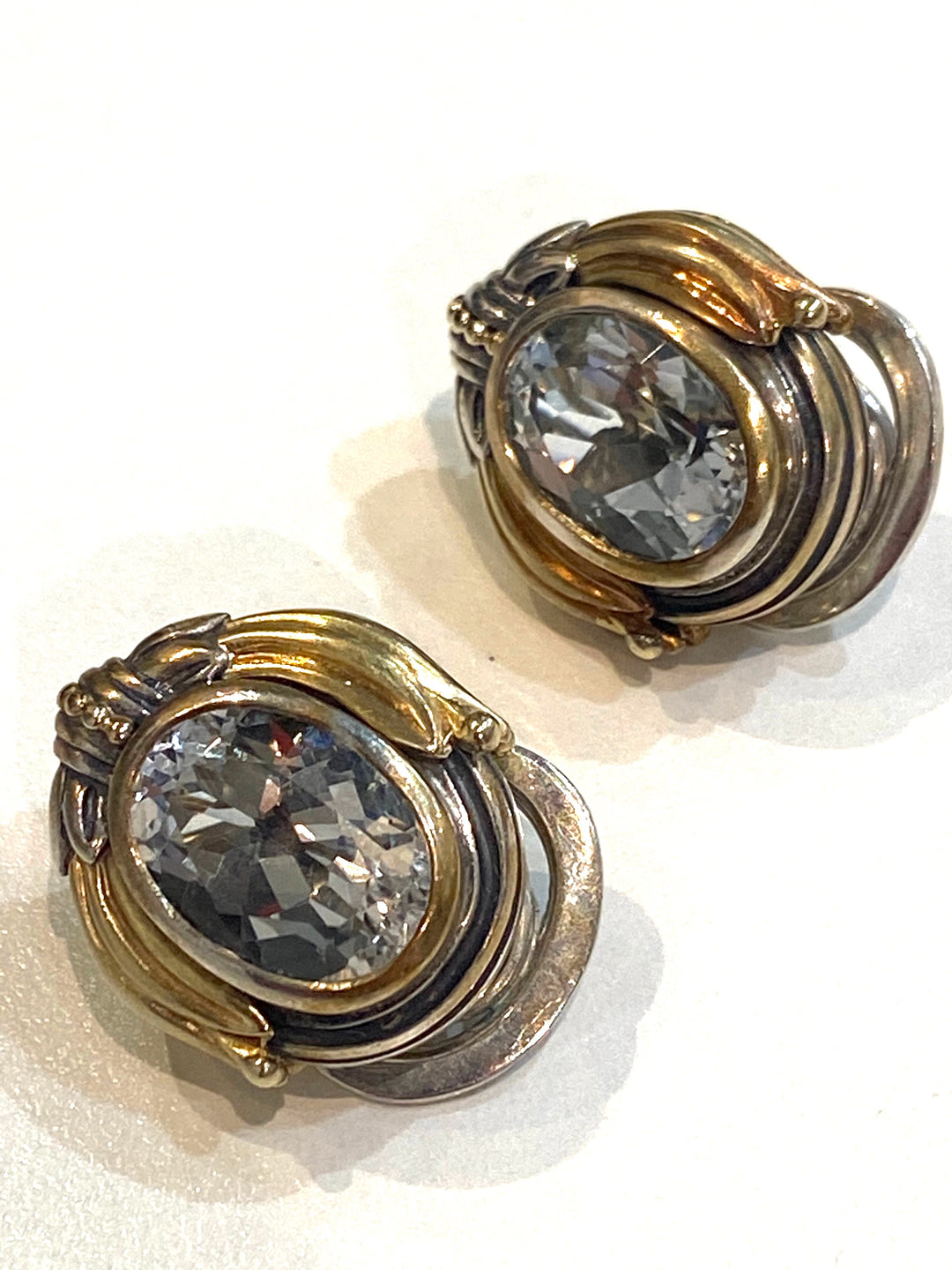 LAGOS VINTAGE STERLING SILVER 18K GOLD SMOKY QUARTZ EARRINGS