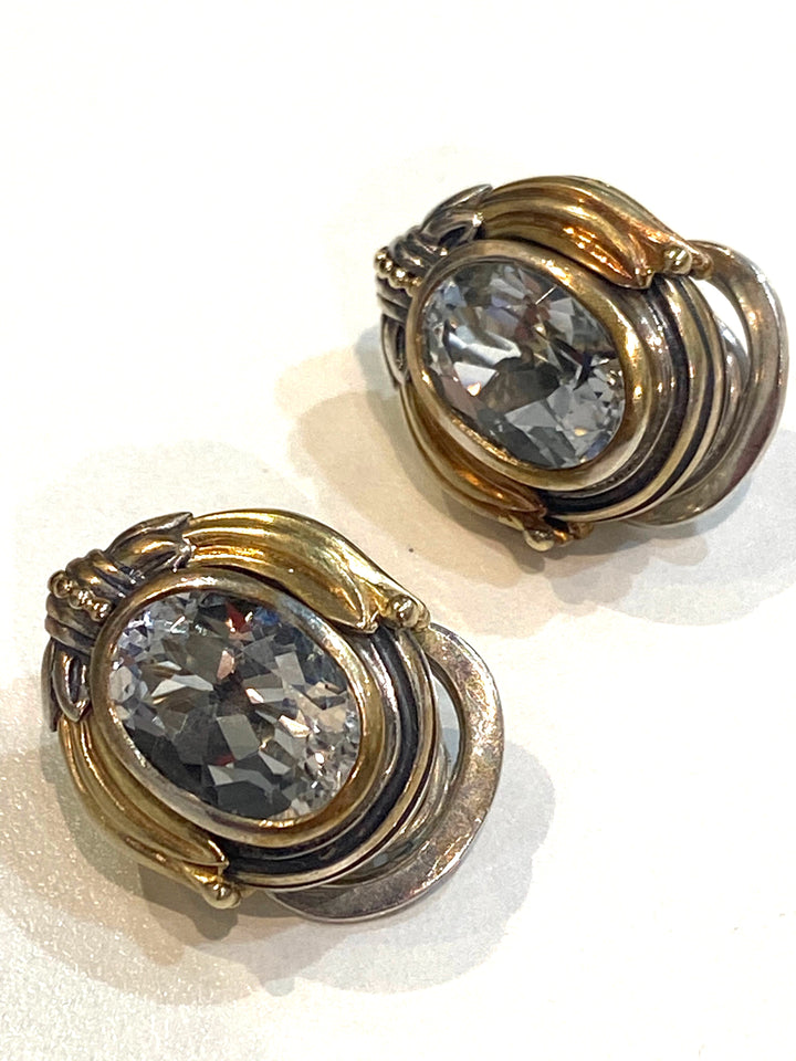 LAGOS VINTAGE STERLING SILVER 18K GOLD SMOKY QUARTZ EARRINGS