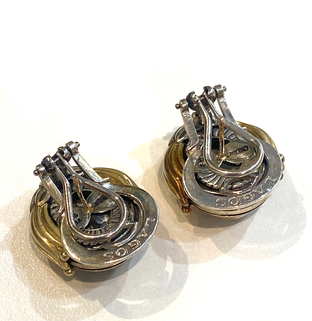 LAGOS VINTAGE STERLING SILVER 18K GOLD SMOKY QUARTZ EARRINGS