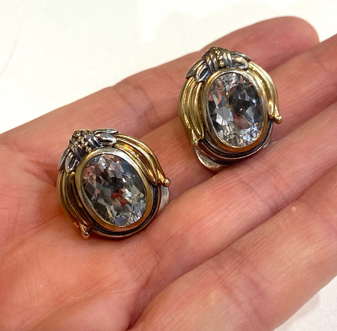 LAGOS VINTAGE STERLING SILVER 18K GOLD SMOKY QUARTZ EARRINGS