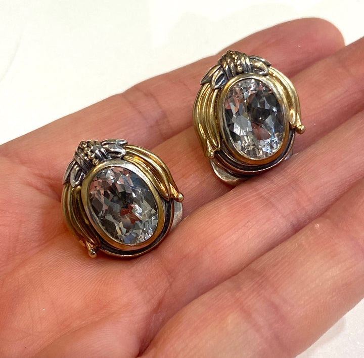 LAGOS VINTAGE STERLING SILVER 18K GOLD SMOKY QUARTZ EARRINGS
