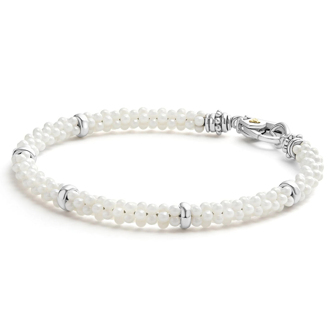 LAGOS WHITE CAVIAR FIVE SILVER STATION CERAMIC BRACELET