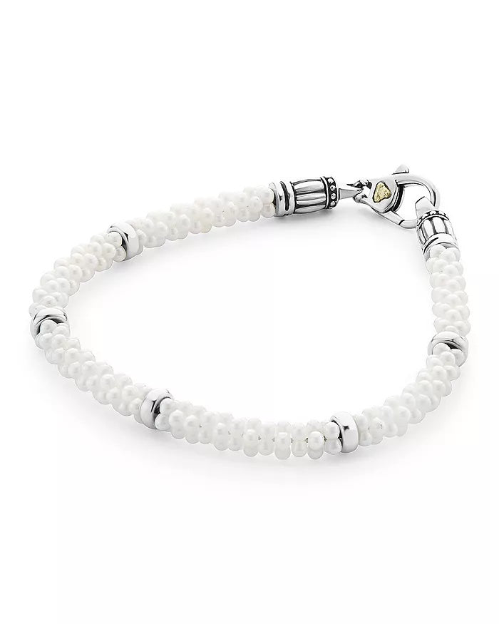LAGOS WHITE CAVIAR FIVE SILVER STATION CERAMIC BRACELET