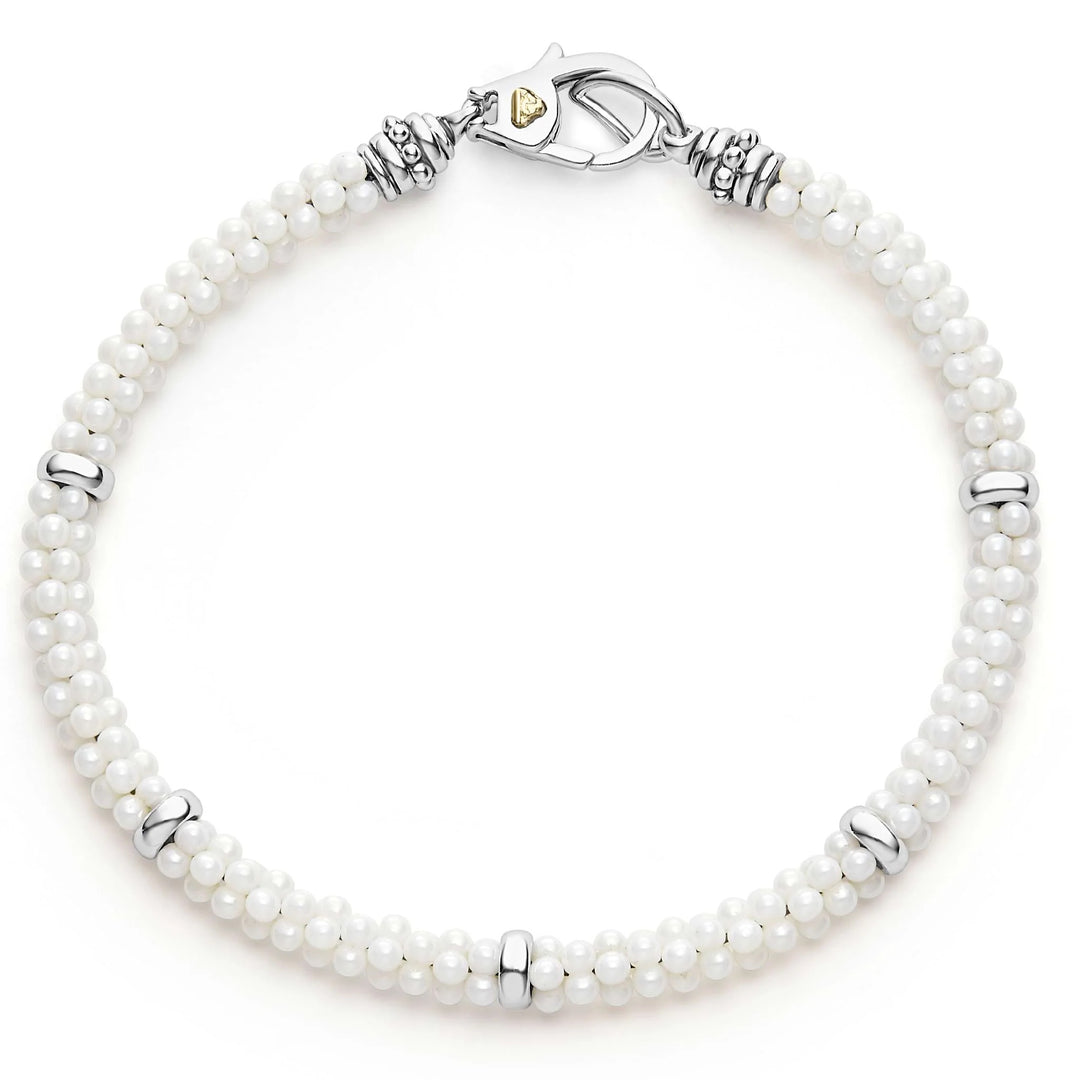 LAGOS WHITE CAVIAR FIVE SILVER STATION CERAMIC BRACELET