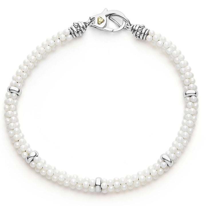 LAGOS WHITE CAVIAR FIVE SILVER STATION CERAMIC BRACELET