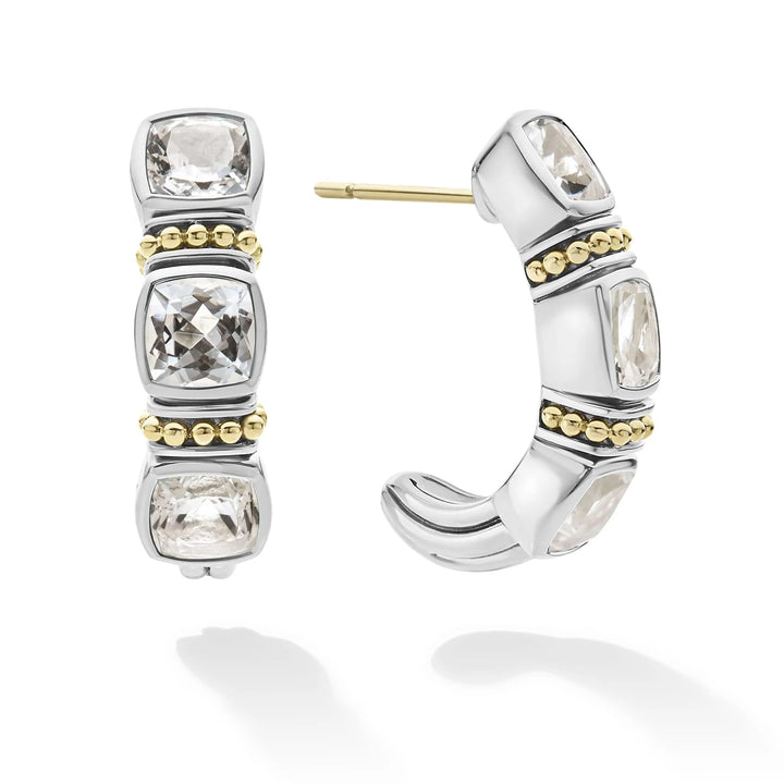 LAGOS CAVIAR STERLING SILVER 18K GOLD WHITE TOPAZ HOOP EARRINGS