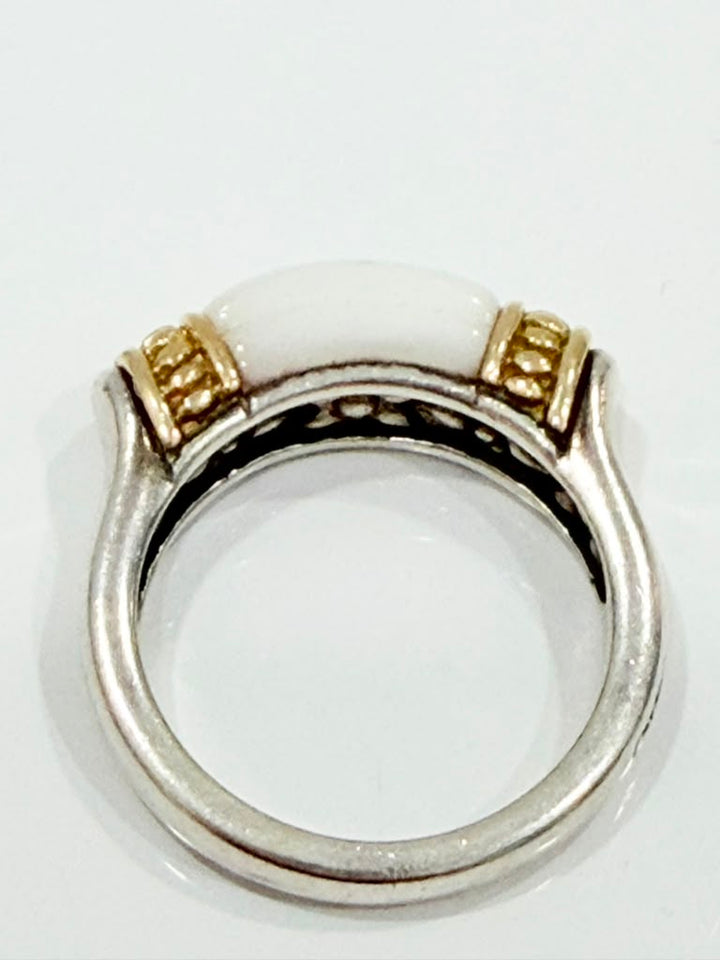 LAGOS CAVIAR 18K STERLING SILVER WHITE ENAMEL RING