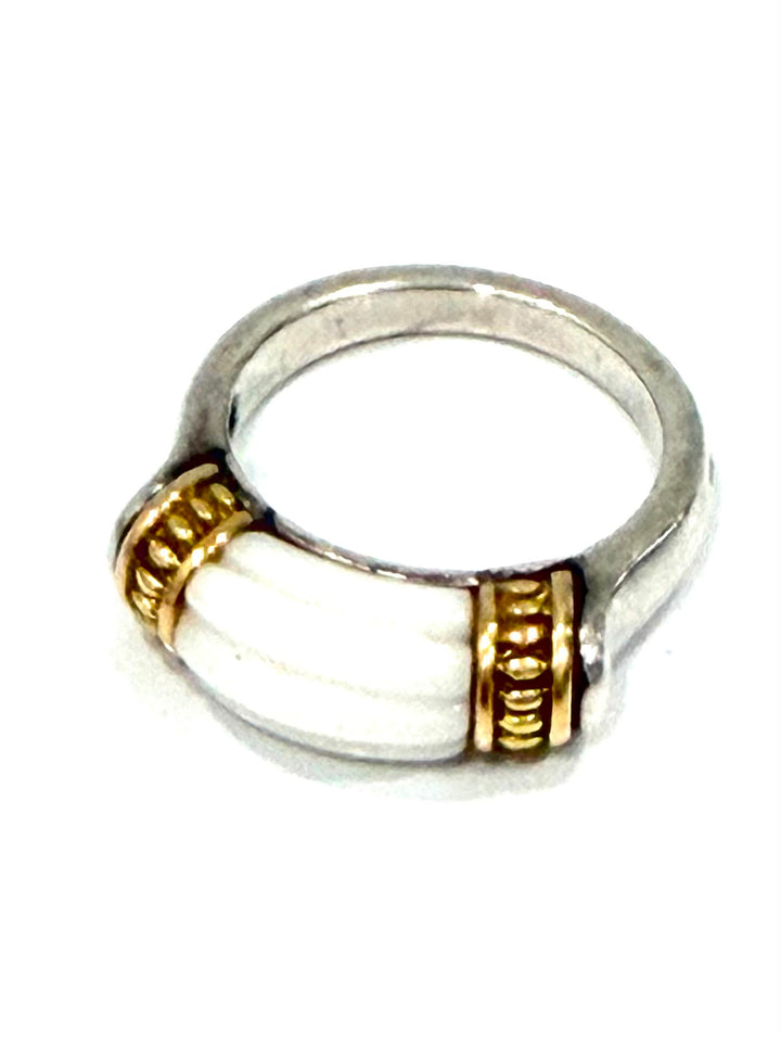LAGOS CAVIAR 18K STERLING SILVER WHITE ENAMEL RING