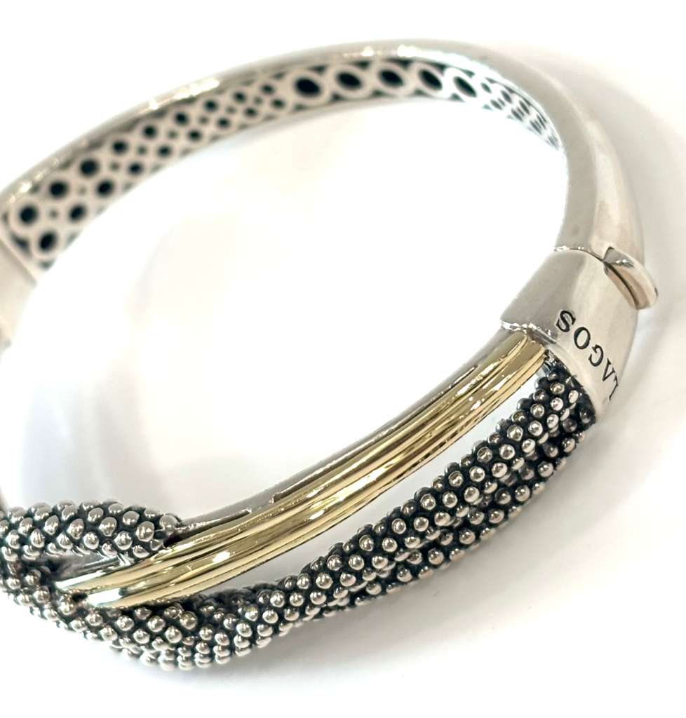LAGOS ITALIAN STERLING SILVER &amp; 18K GOLD CAVIAR EMBRACE WRAP BRACELET