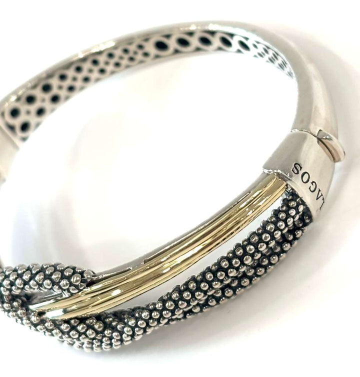 LAGOS ITALIAN STERLING SILVER &amp; 18K GOLD CAVIAR EMBRACE WRAP BRACELET