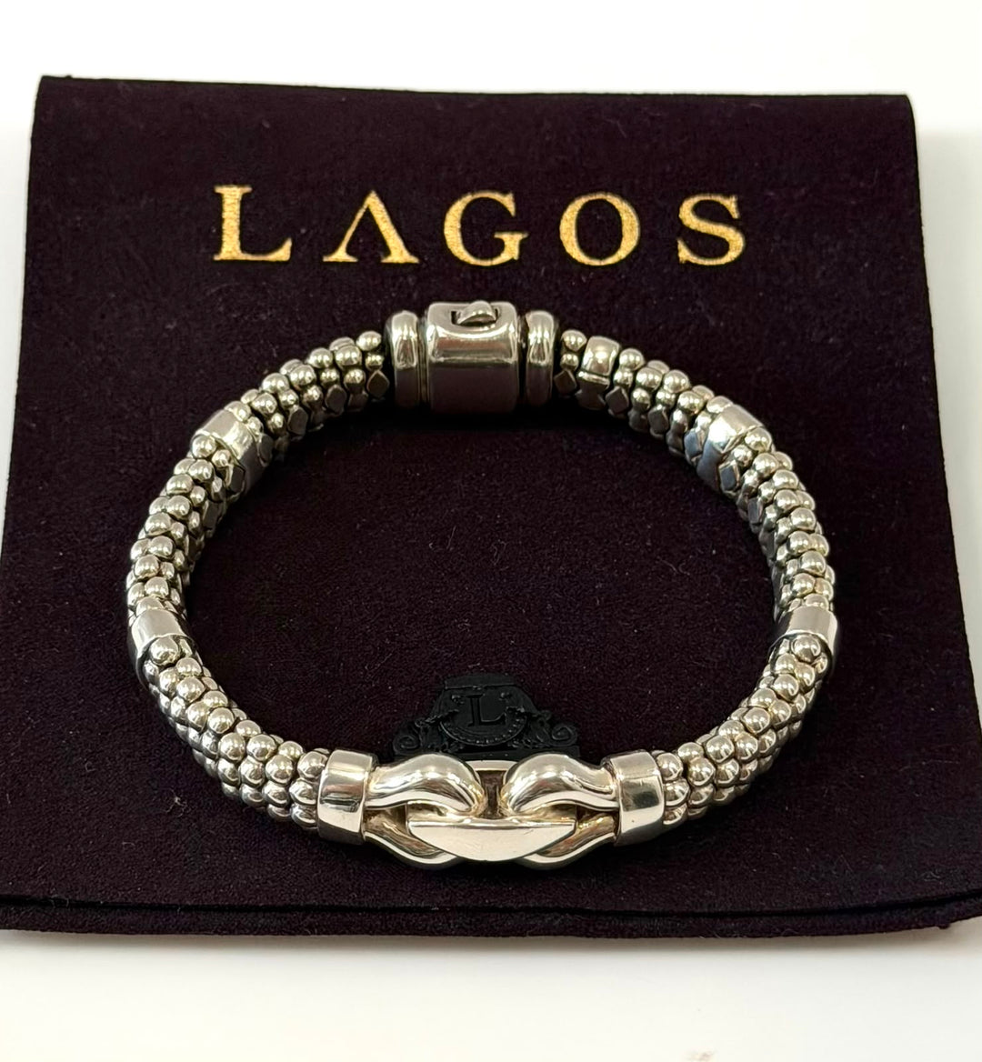 LAGOS STERLING SILVER 9MM CAVIAR BUCKLE BRACELET