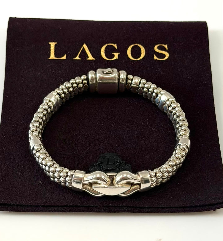 LAGOS STERLING SILVER 9MM CAVIAR BUCKLE BRACELET