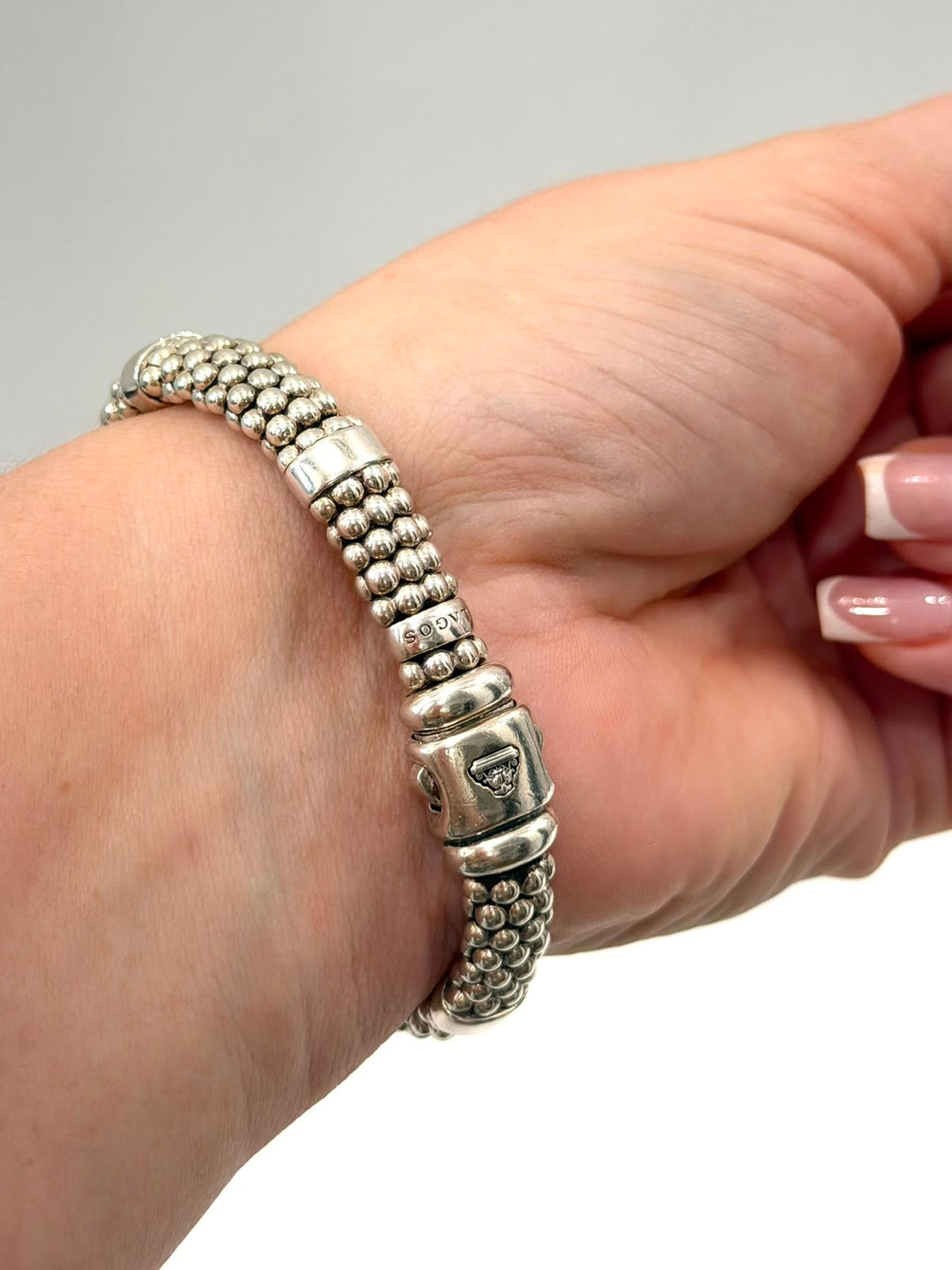 LAGOS STERLING SILVER 9MM CAVIAR BUCKLE BRACELET