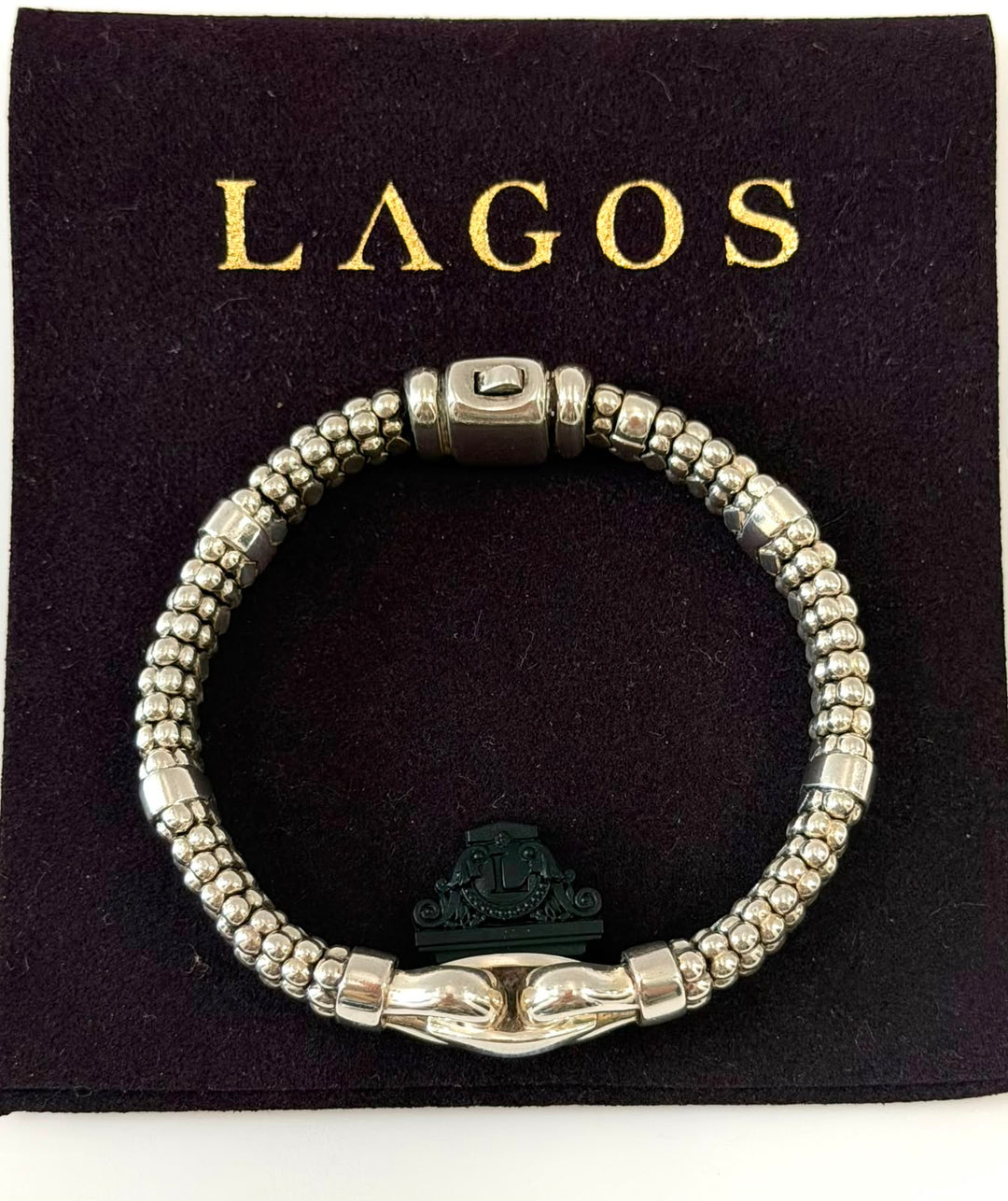 LAGOS STERLING SILVER 9MM CAVIAR BUCKLE BRACELET