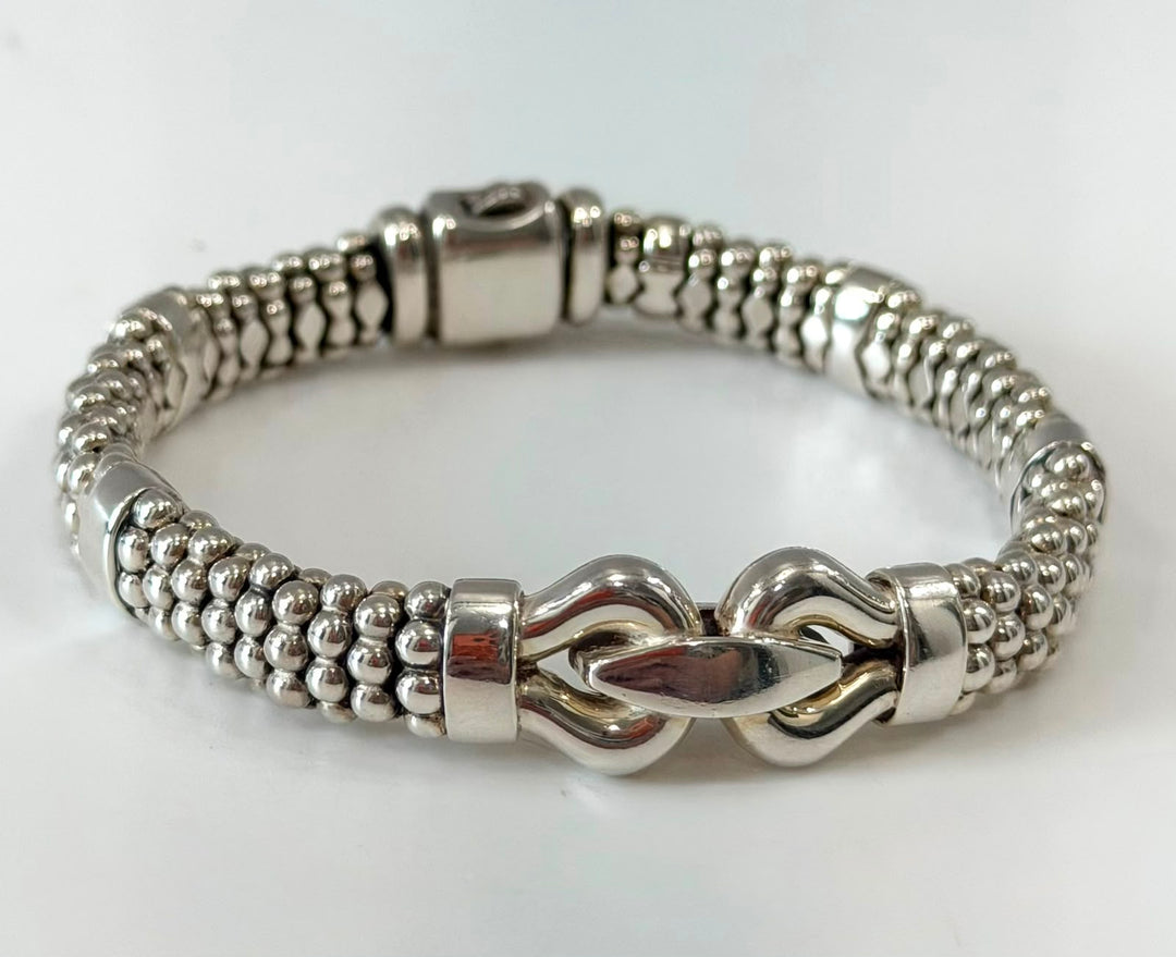 LAGOS STERLING SILVER 9MM CAVIAR BUCKLE BRACELET