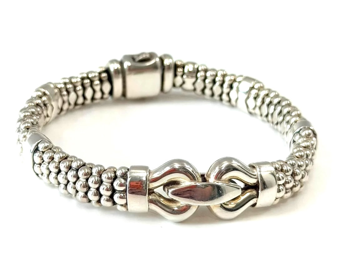 LAGOS STERLING SILVER 9MM CAVIAR BUCKLE BRACELET