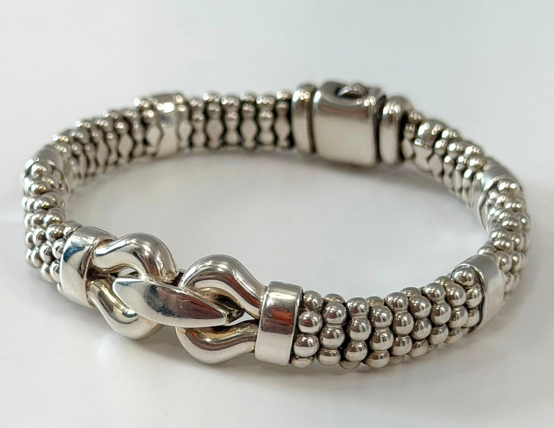 LAGOS STERLING SILVER 9MM CAVIAR BUCKLE BRACELET