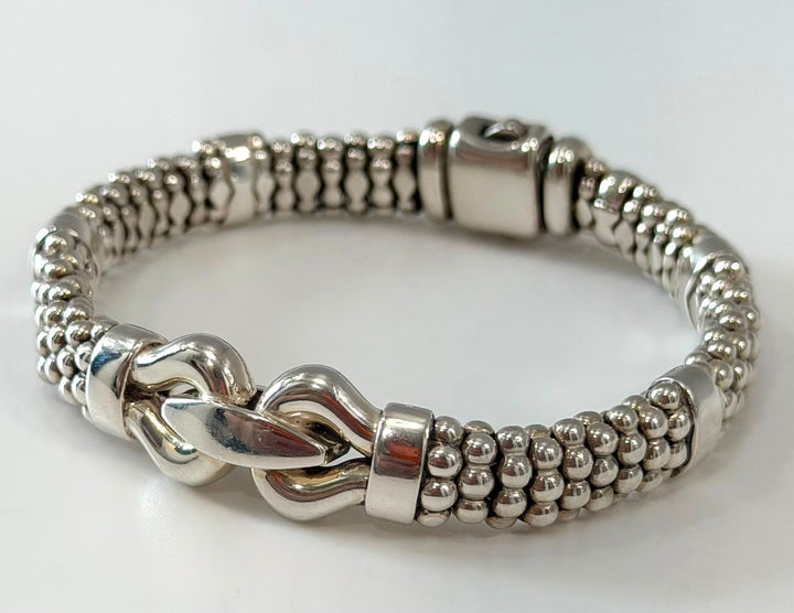 LAGOS STERLING SILVER 9MM CAVIAR BUCKLE BRACELET